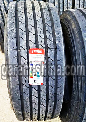 Petlas SH110 Progreen (рулевая) 385/65 R22.5 164K 24PR - Фото реального протектора с этикеткой на улице